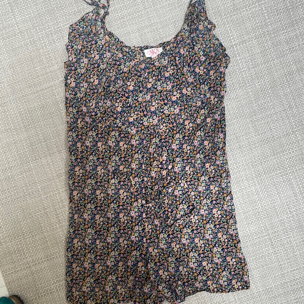 Floral romper with waist tie and shoulder ties